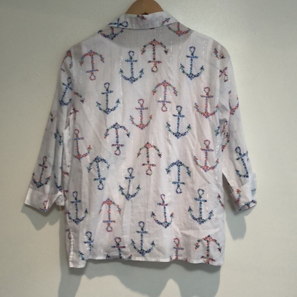 Alfred Dunner petit button up w/ floral anchor print and metallic stripes small - Picture 7 of 7